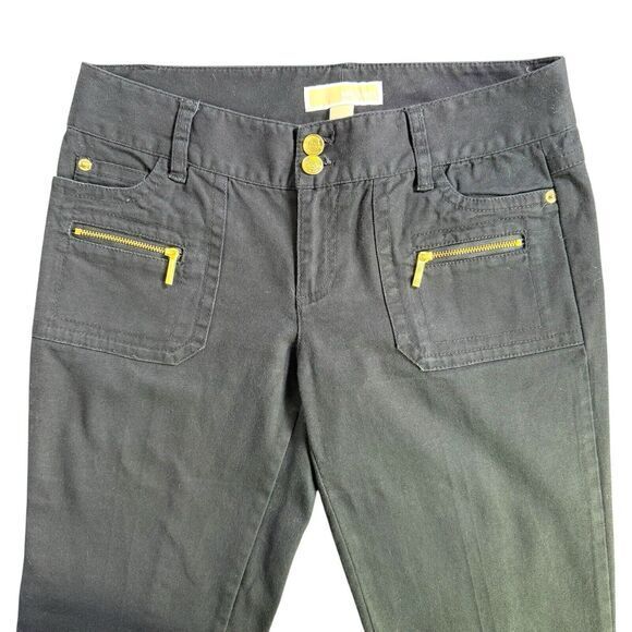 Michael Kors Black Gold Zipper Stretch Skinny Jeans Gold‎ Zip Ankle Women Size 4 - Picture 2 of 14